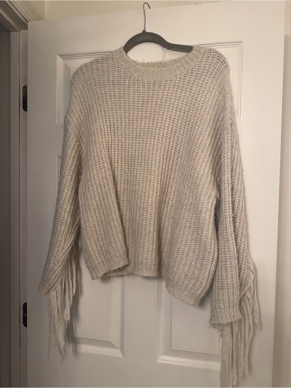 Peach Love California Cream Fringe Crewneck Sweater